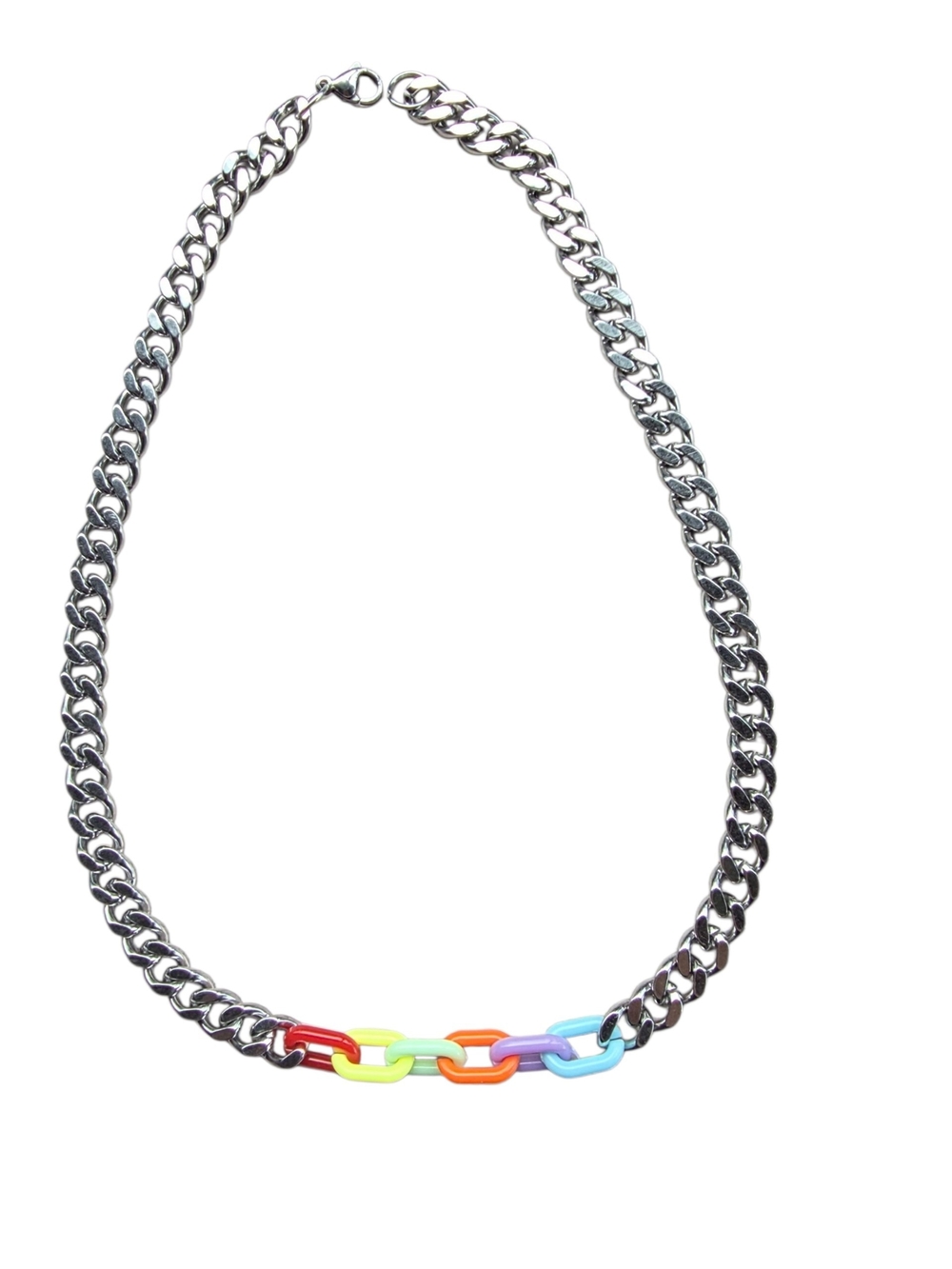 New Stainless Steel Necklace with Rainbow Link Accent